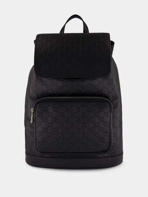 Black GG Embossed Leather Backpack sold by Fashion Clinic