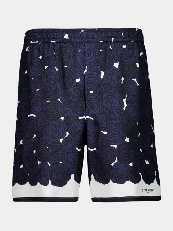 Dark Navy Silk Floral Shorts sold by Fashion Clinic