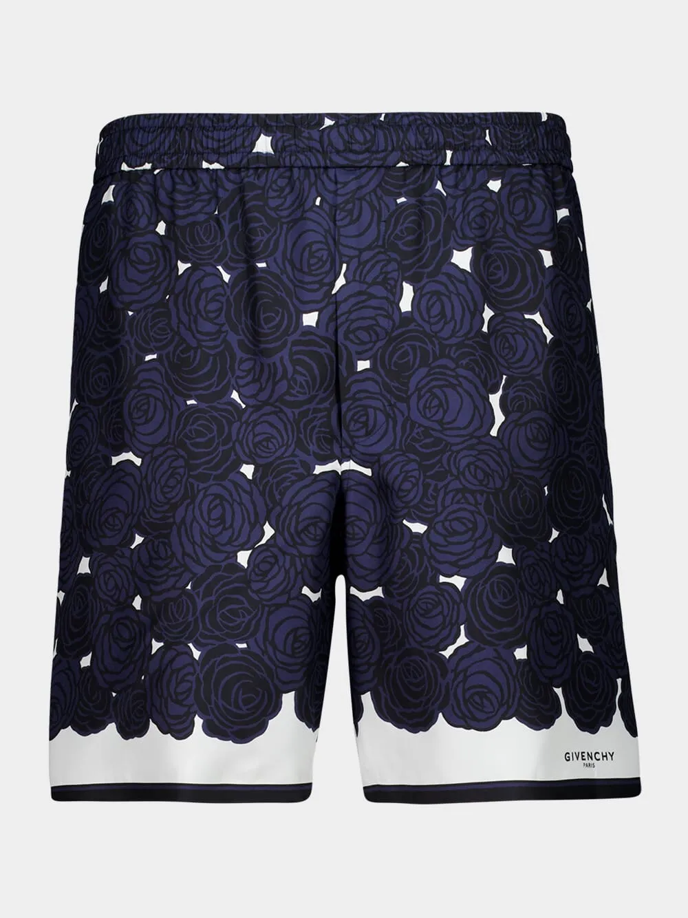 Dark Navy Silk Floral Shorts sold by Fashion Clinic