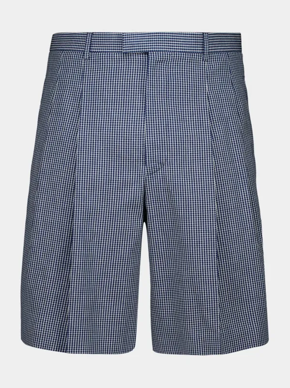 Blue Checked Double Pleat Bermuda Shorts sold by Fashion Clinic