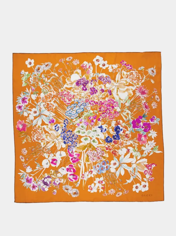 Orange and Light Purple Printed Silk Twill Carré sold by Fashion Clinic