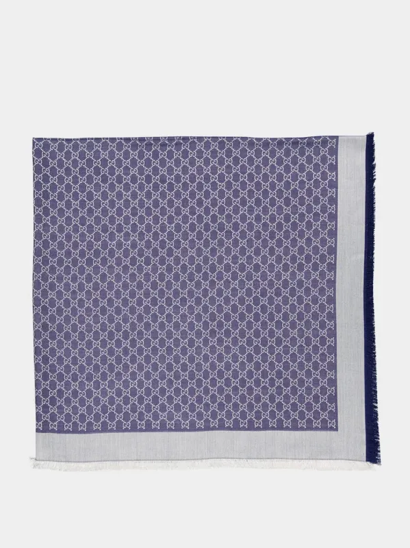 Blue and White GG Silk Wool Shawl made by Gucci