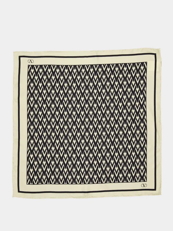 Black and Cream Silk Foulard Scarf sold by Fashion Clinic