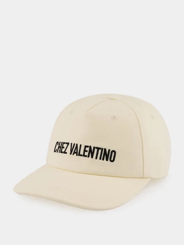 Ivory Cotton Chez Valentino Baseball Cap sold by Fashion Clinic