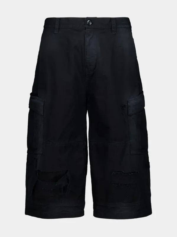 Black Cropped Cargo Cotton Trousers sold by Fashion Clinic