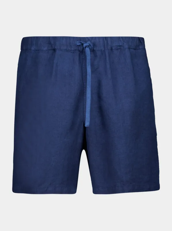 Navy Blue Linen Bermuda Shorts sold by Fashion Clinic