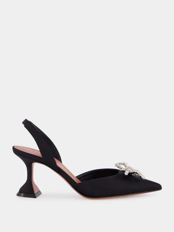 Rosie Black Satin 70 Slingback Heels sold by Fashion Clinic