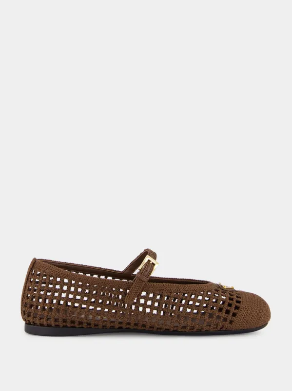 Cocoa Brown Crochet Ballet Flats made by Prada