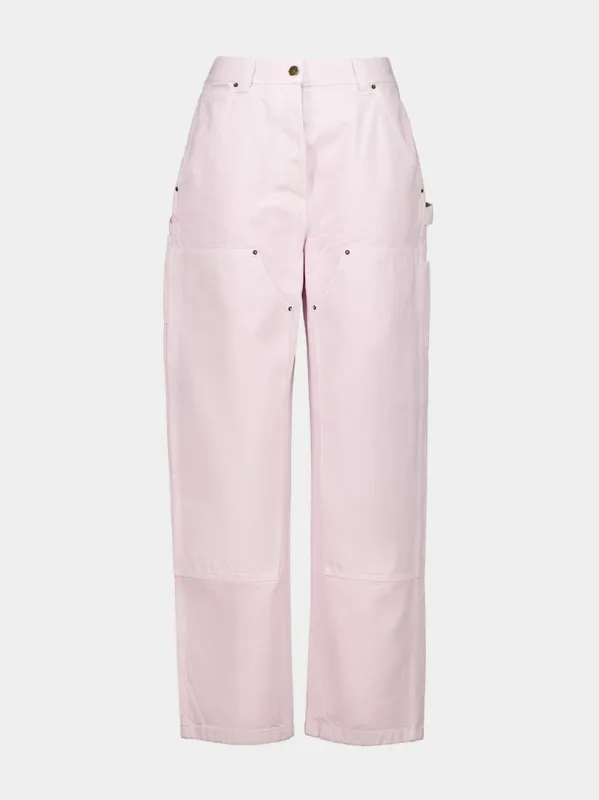 Light Pink Canvas Trousers with Leather made by Prada