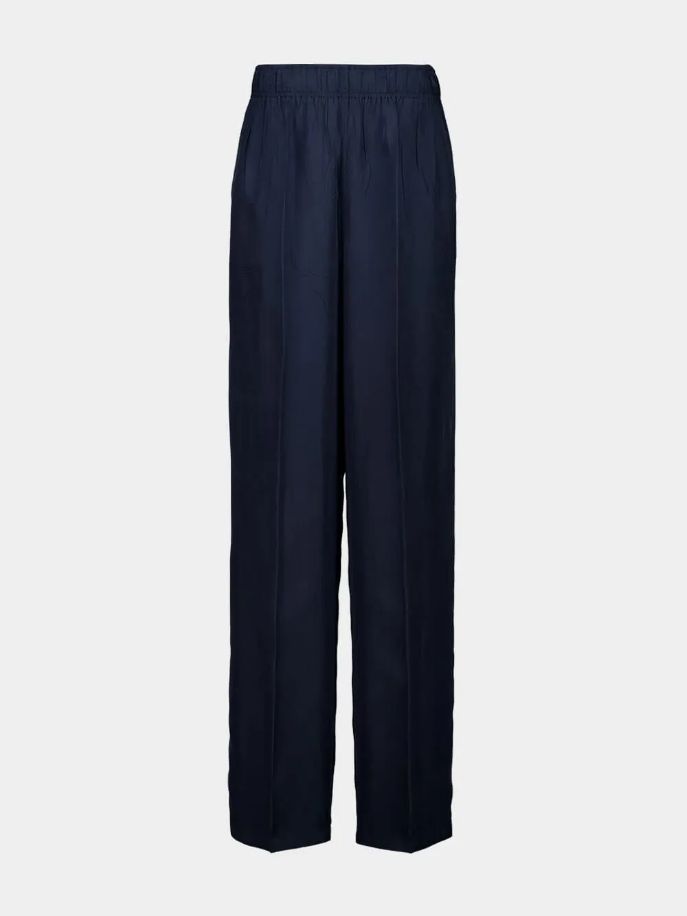 Navy Blue Straight-Fit Silk Pants sold by Fashion Clinic