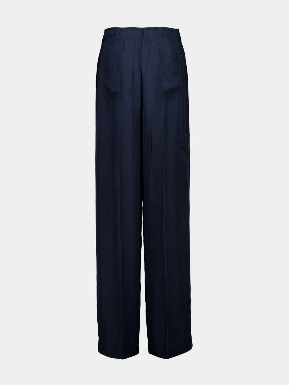 Navy Blue Straight-Fit Silk Pants sold by Fashion Clinic product image thumbnail 2