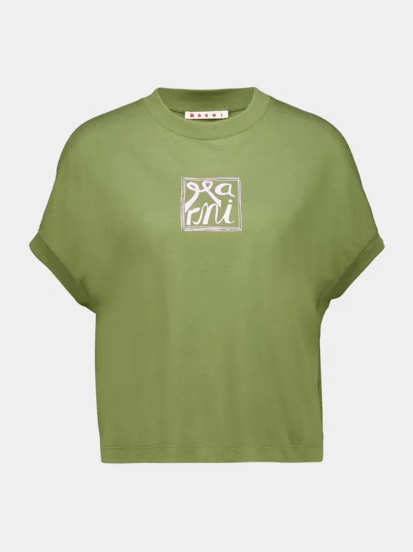 Musk Green Cotton Logo T-Shirt sold by Fashion Clinic
