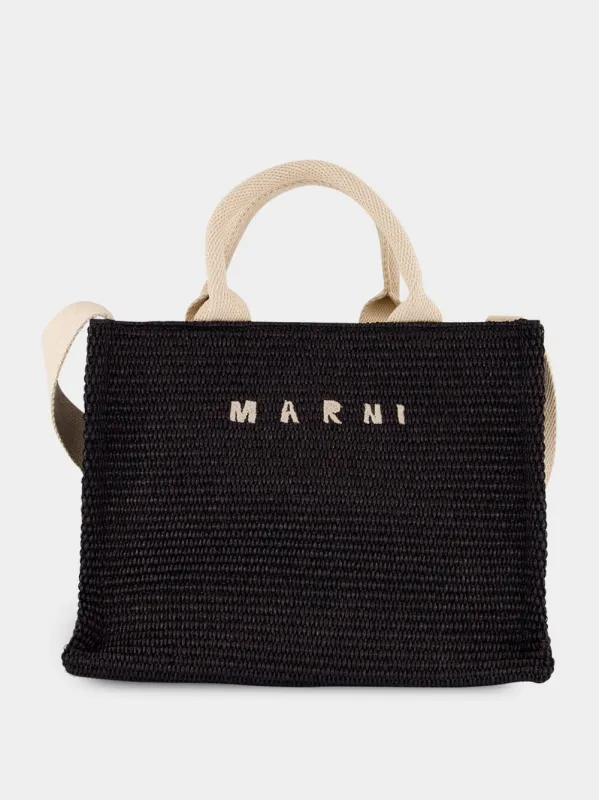 Black Raffia-Effect Small Tote sold by Fashion Clinic