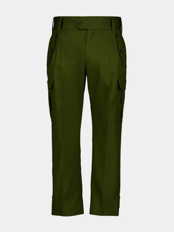 Khaki Green Cotton Cargo Trousers sold by Fashion Clinic