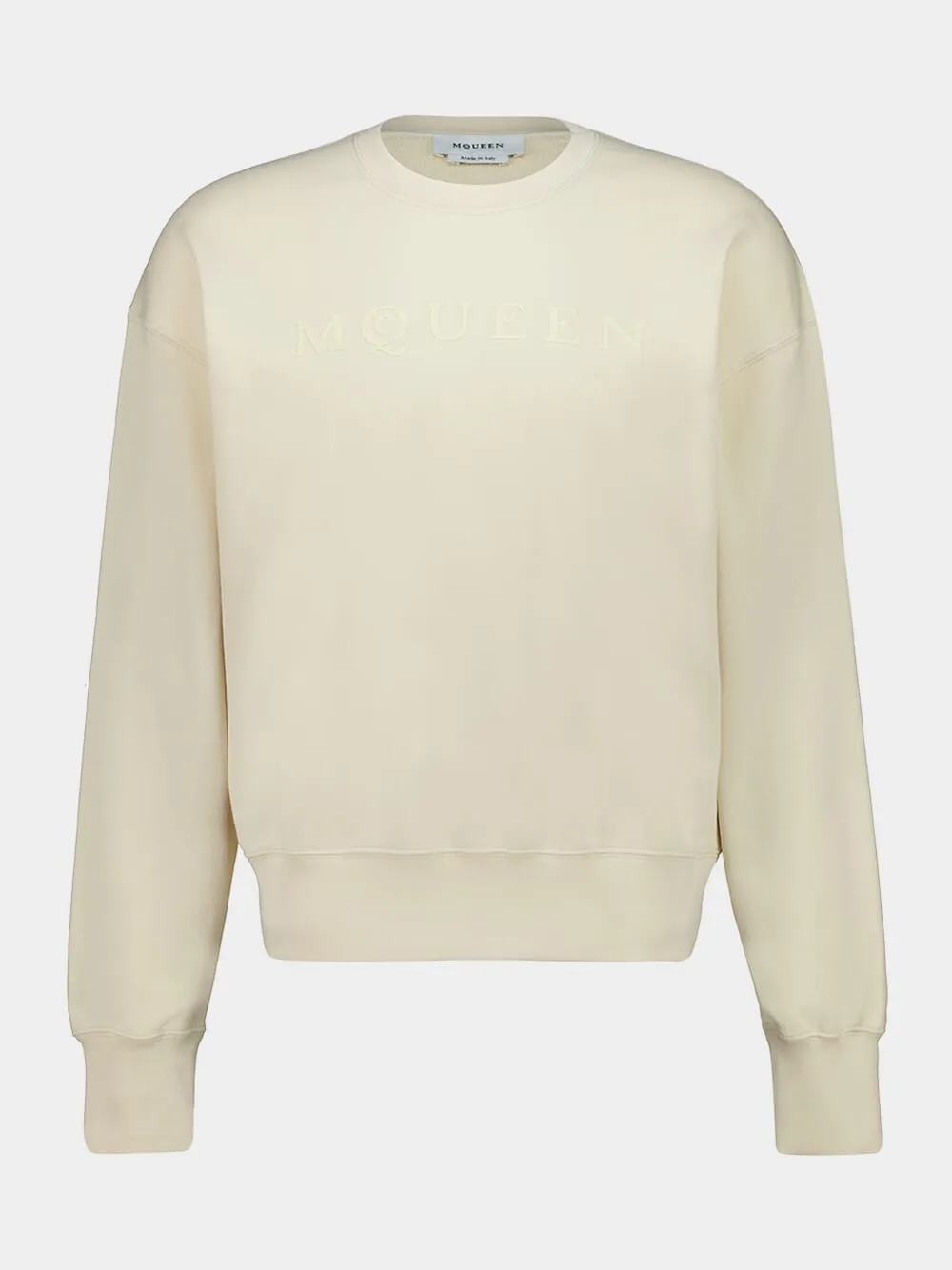 Ivory Flocked Logo Sweatshirt sold by Fashion Clinic
