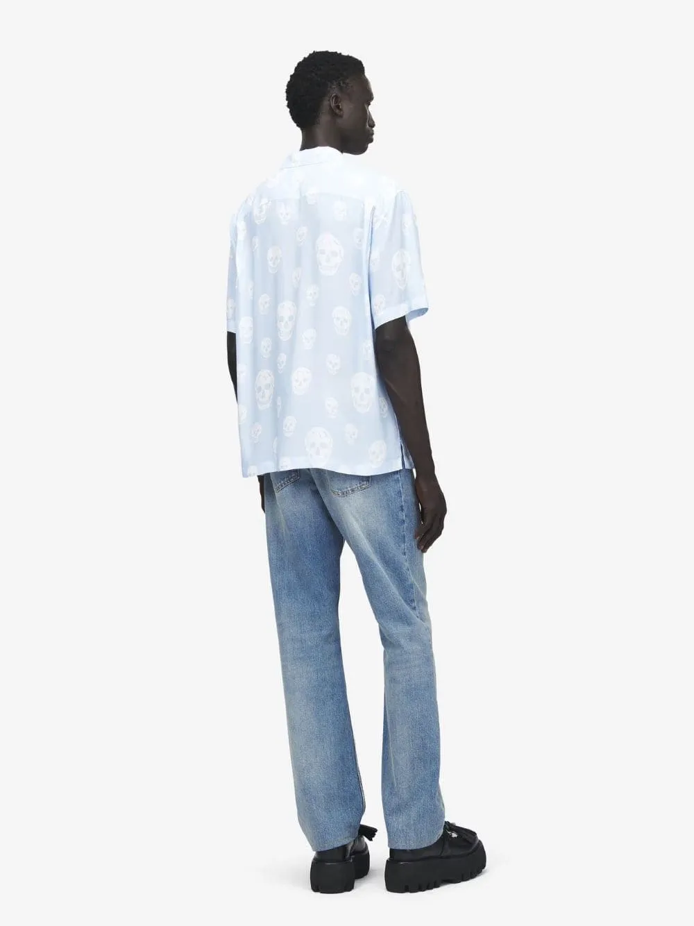 Light Blue Skull Print Hawaiian Shirt sold by Fashion Clinic product image thumbnail 3