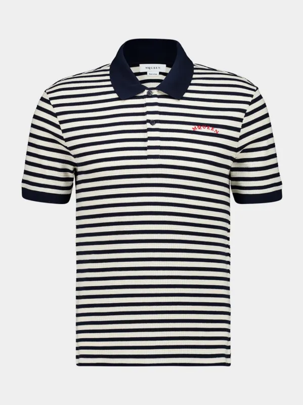 Ivory and Navy Striped Polo Shirt sold by Fashion Clinic
