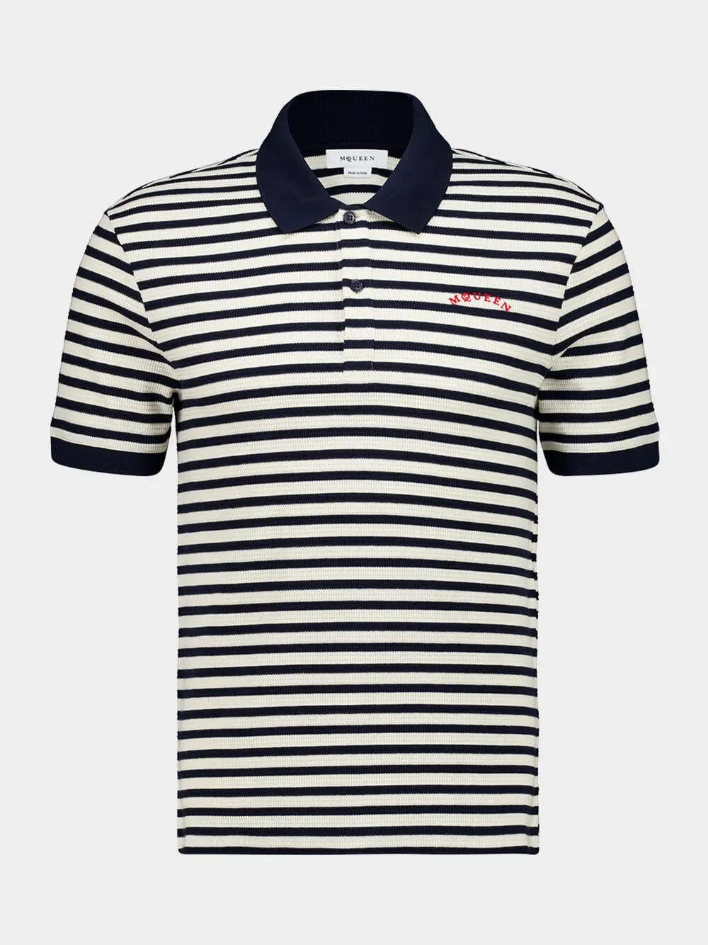 Ivory and Navy Striped Polo Shirt sold by Fashion Clinic