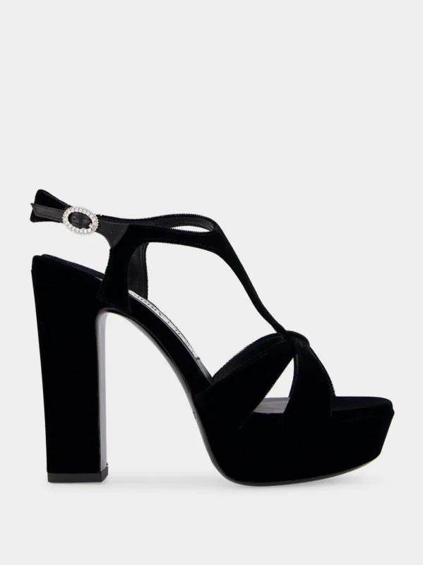 Kesia 120 Black Velvet Sandals made by Jimmy Choo