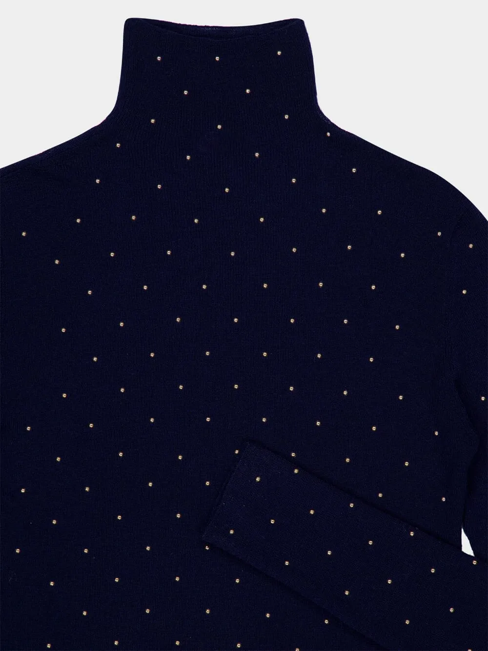 Navy Wool Second-Skin Turtleneck with Stud Details sold by Fashion Clinic product image thumbnail 3