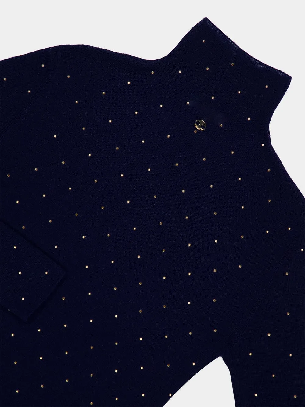 Navy Wool Second-Skin Turtleneck with Stud Details sold by Fashion Clinic product image thumbnail 4