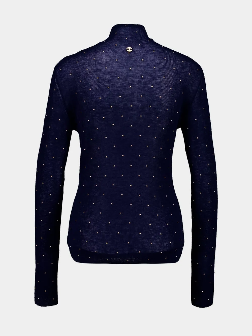 Navy Wool Second-Skin Turtleneck with Stud Details sold by Fashion Clinic product image thumbnail 2
