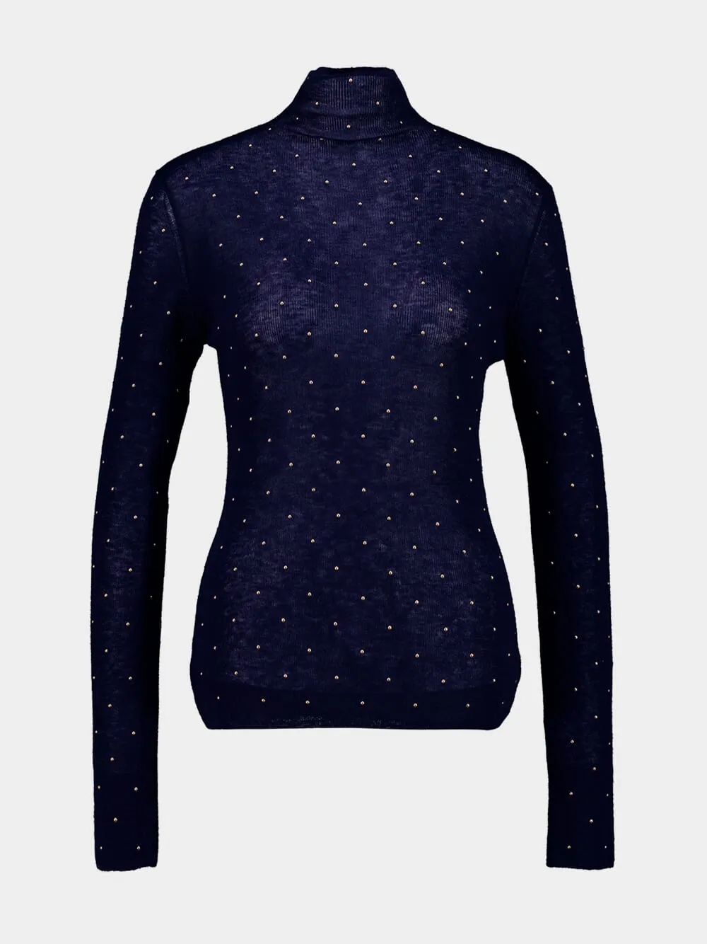 Navy Wool Second-Skin Turtleneck with Stud Details sold by Fashion Clinic
