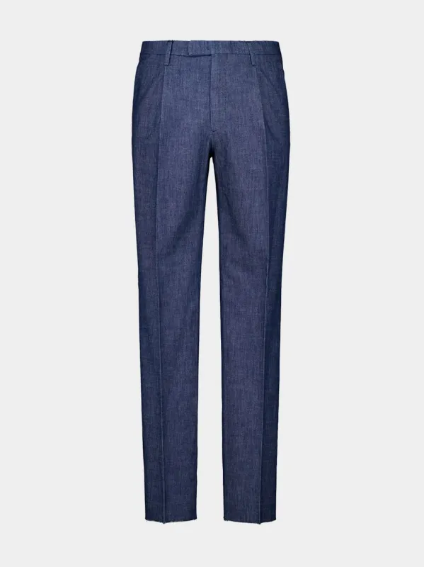 Light Blue Cotton Straight Fit Trousers made by Boglioli