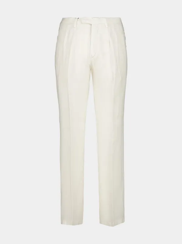 White Linen Straight Fit Trousers sold by Fashion Clinic