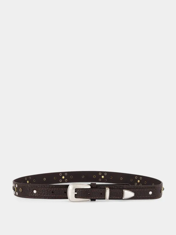 Dark Brown Western Studded Belt sold by Fashion Clinic