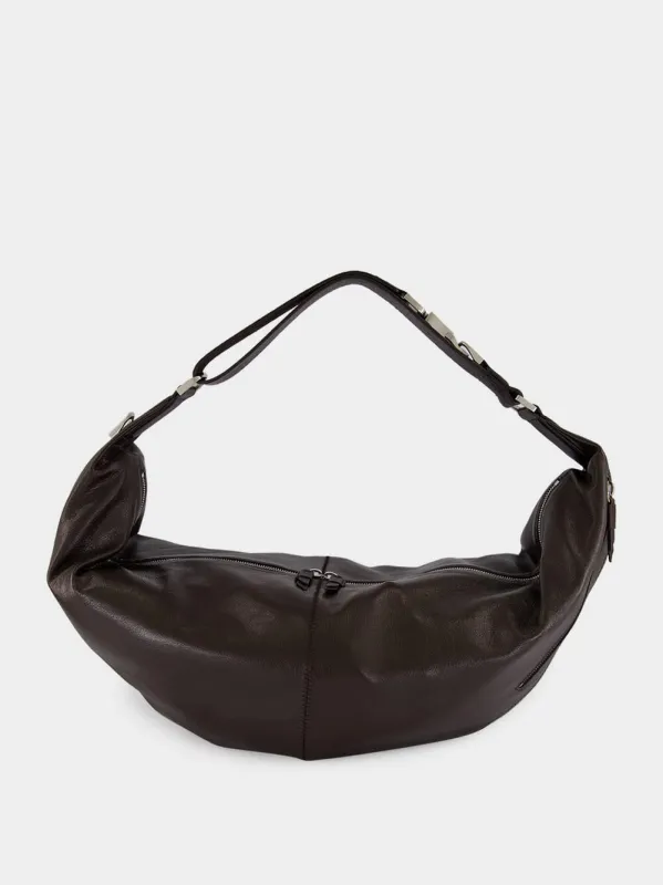 Dark Chocolate Quiver Clip Leather Bag made by Lemaire