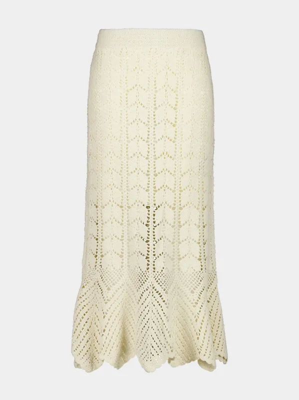 Awaken Cream Lace Crochet Cotton Midi Skirt sold by Fashion Clinic