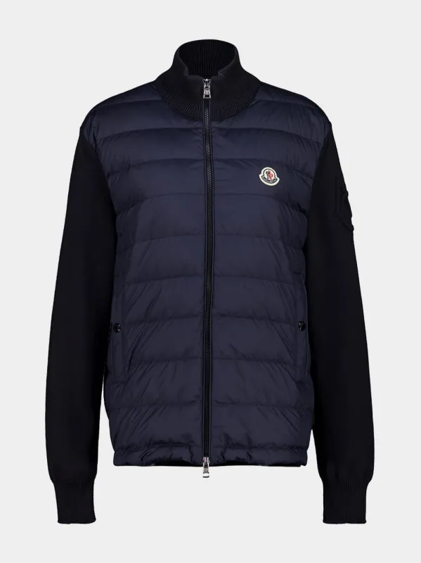 Dark Blue Padded Zip-Up Cotton Cardigan made by Moncler