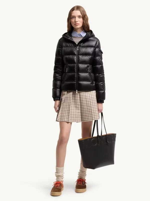 Black Glesse Hooded Short Down Jacket made by Moncler