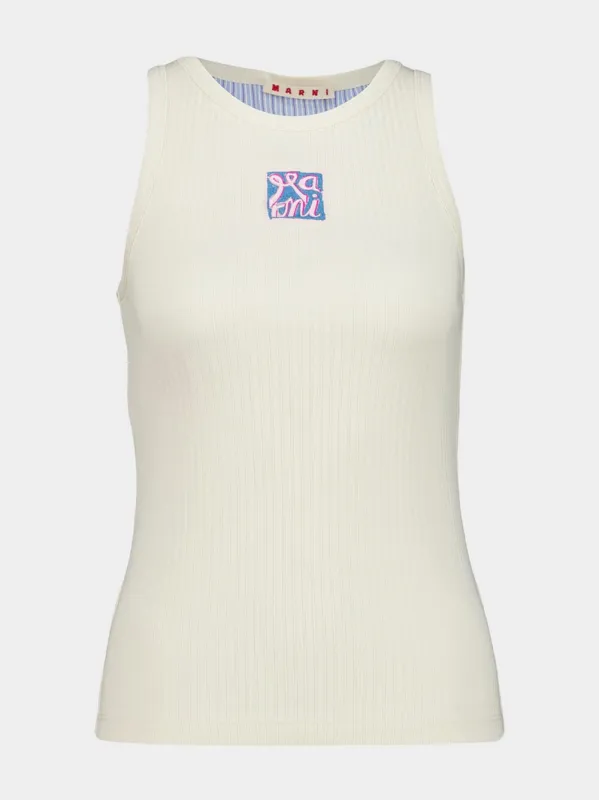 Cream Ribbed Cotton Tank Top with Frame Logo sold by Fashion Clinic
