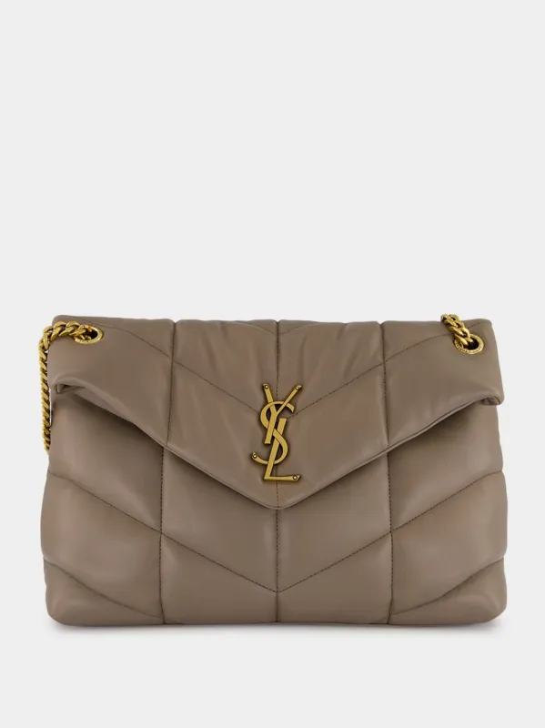 Light Taupe Puffer Medium Bag in Lambskin sold by Fashion Clinic