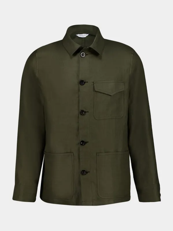 Brown Linen Long-Sleeve Overshirt sold by Fashion Clinic
