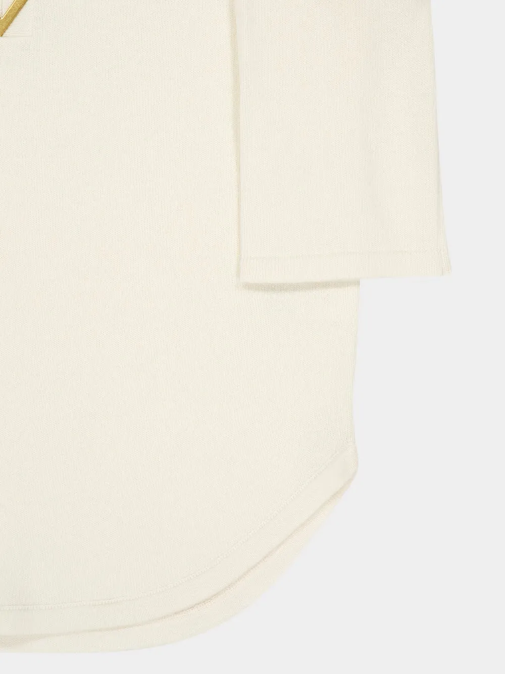 Ivory Long-Sleeve Wool Top with V Detail sold by Fashion Clinic product image thumbnail 4