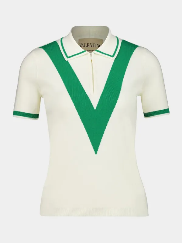 Ivory and Green Short-Sleeve Cotton Polo sold by Fashion Clinic