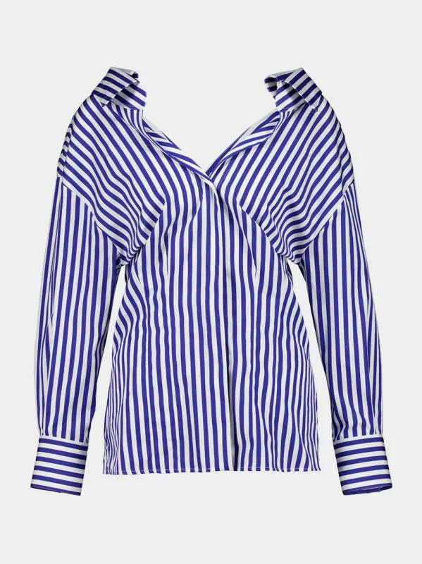Electric Blue and White Slashed Striped Poplin Shirt sold by Fashion Clinic
