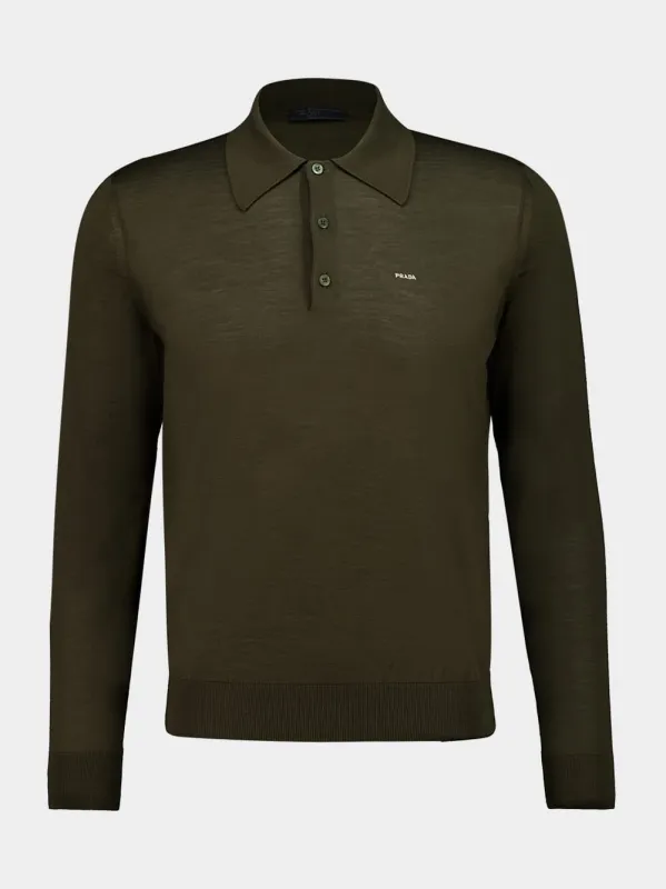 Superfine Wool Military Green Long-Sleeve Polo sold by Fashion Clinic