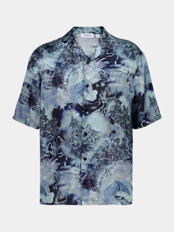 Blue Bowling Shirt in Printed Viscose sold by Fashion Clinic