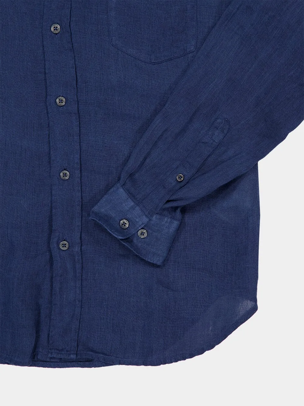 Navy Blue Linen Long-Sleeved Shirt sold by Fashion Clinic product image thumbnail 4