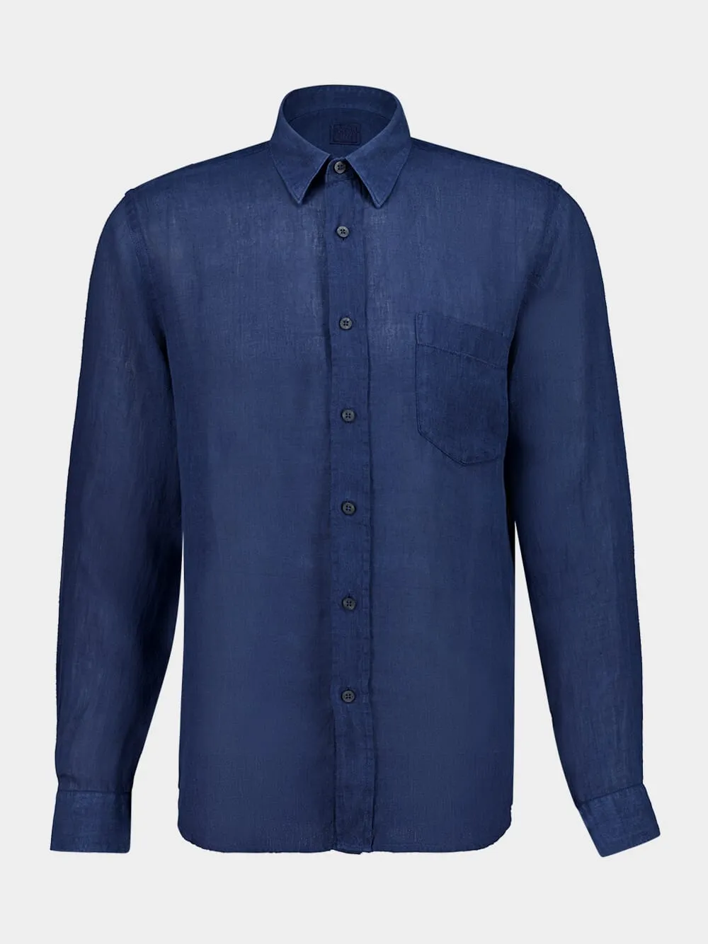Navy Blue Linen Long-Sleeved Shirt sold by Fashion Clinic
