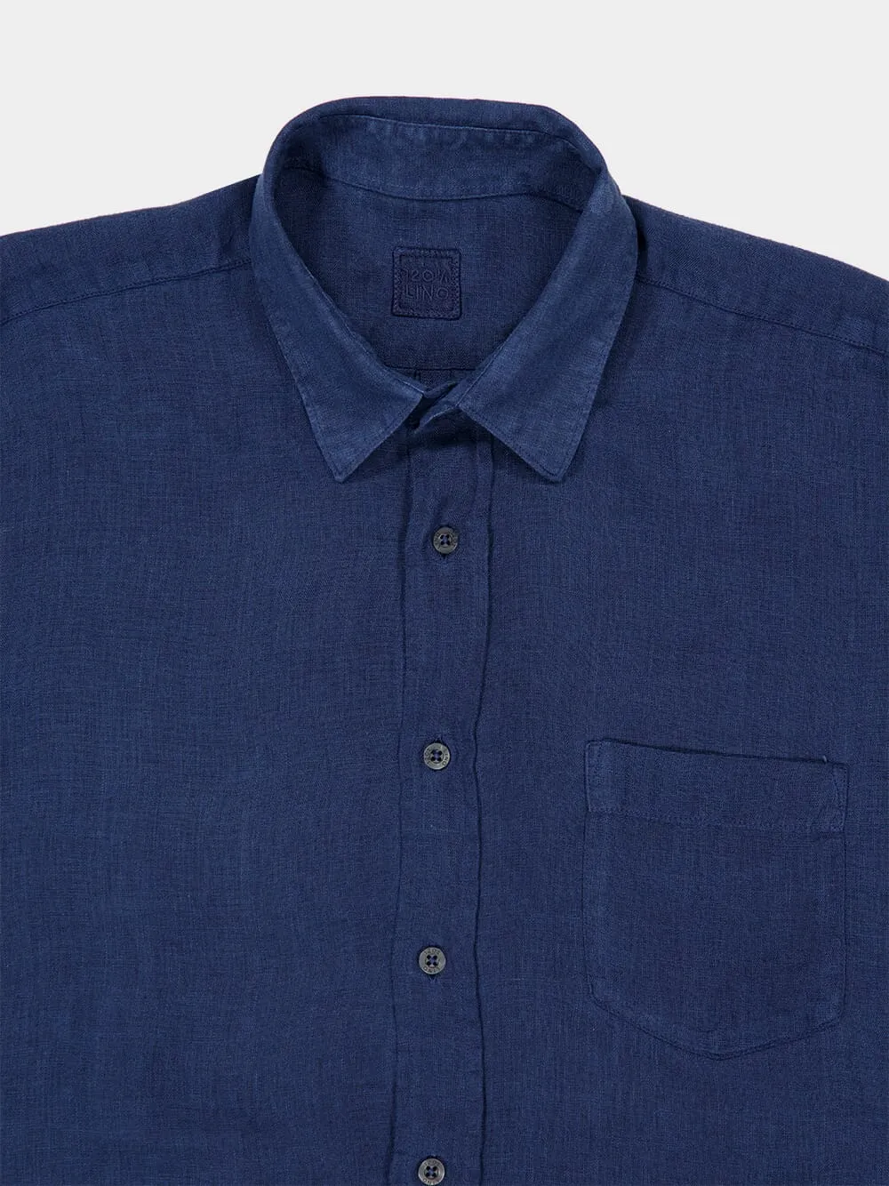 Navy Blue Linen Long-Sleeved Shirt sold by Fashion Clinic product image thumbnail 3
