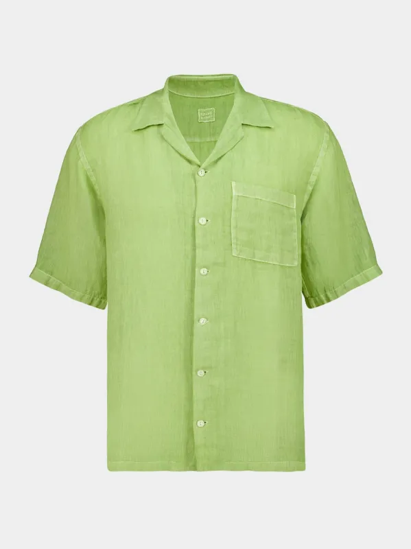 Apple Soft Green Linen Short-Sleeved Shirt made by Fashion Clinic