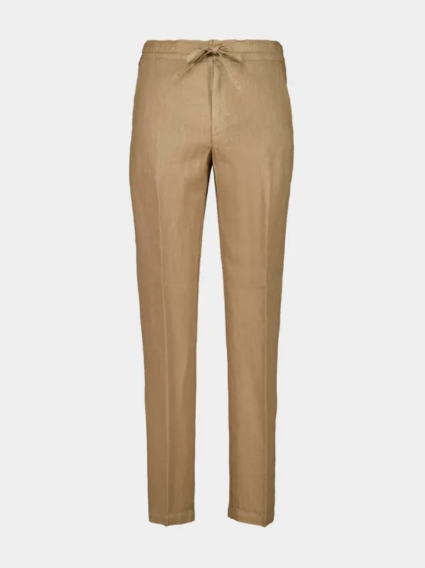 Savana Beige Linen Drawstring Trousers made by Fashion Clinic