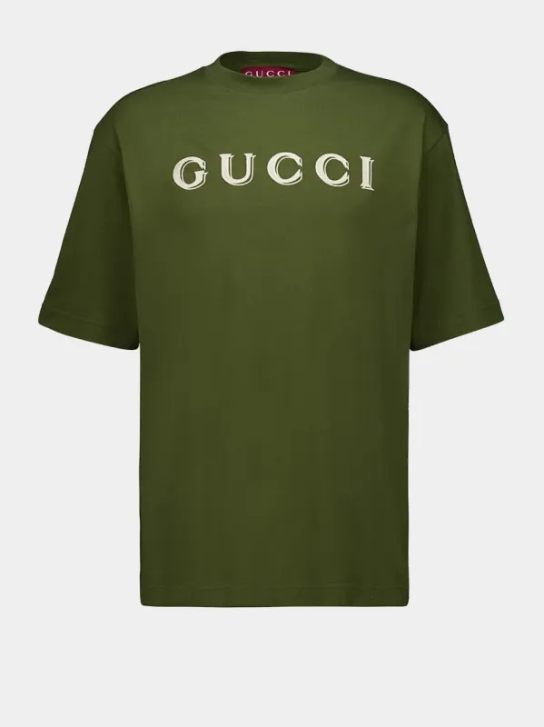 Forest Green Cotton Jersey T-Shirt with Embroidery made by Gucci