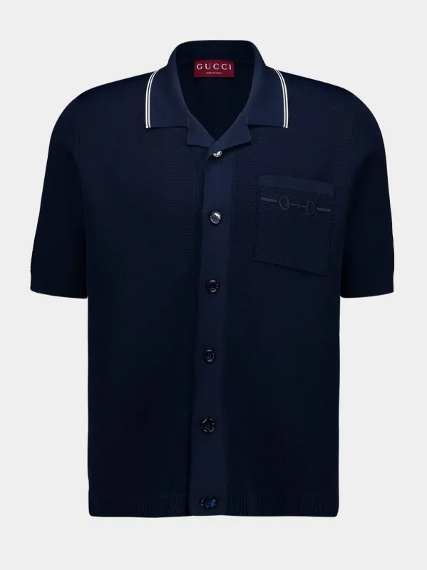 Ink Blue Short-Sleeve Viscose Polo Shirt sold by Fashion Clinic