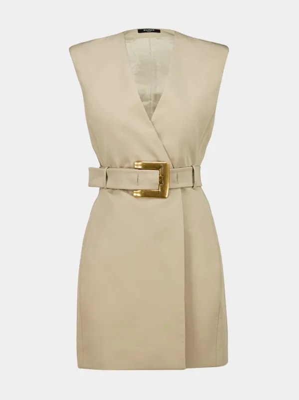 Beige Gabardine Cotton Belted Mini Dress sold by Fashion Clinic